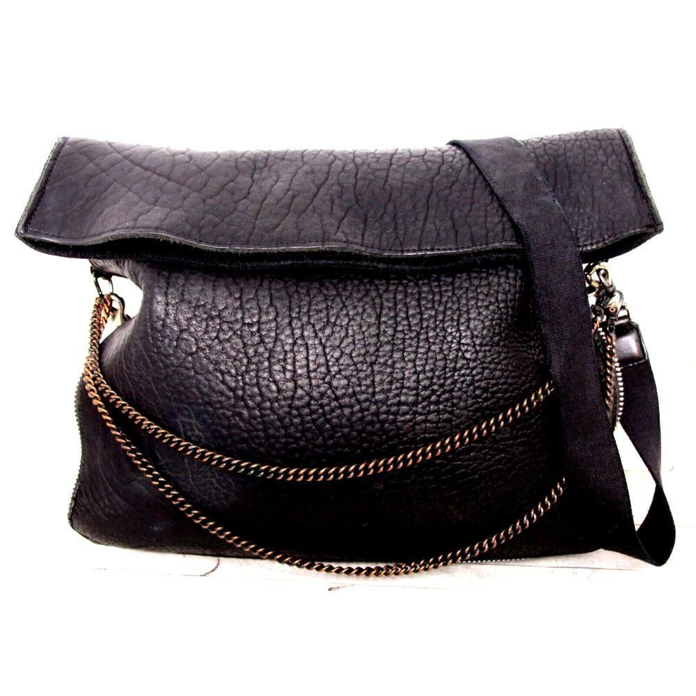 AMPERSAND AS APOSTROPHE BLACK BUFFALO GENUINE LEATHER TOTE SHOULDER BAG HANDBAG